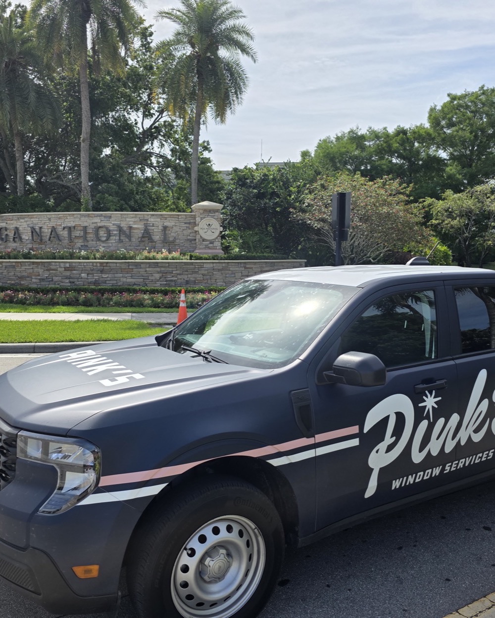 Pink's Window Services pickup at the PGA National entrance in Palm Beach Gardens